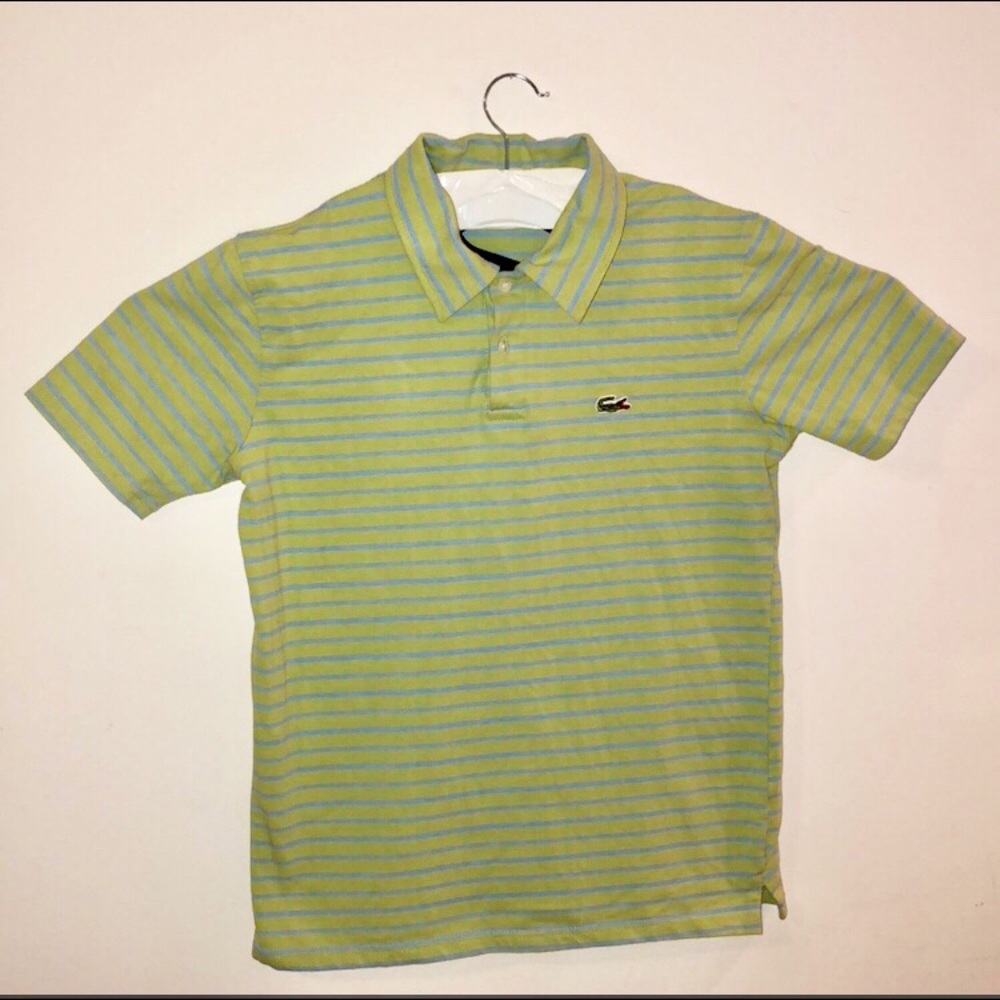 Mens lacoste green and blue stripe polo shirt